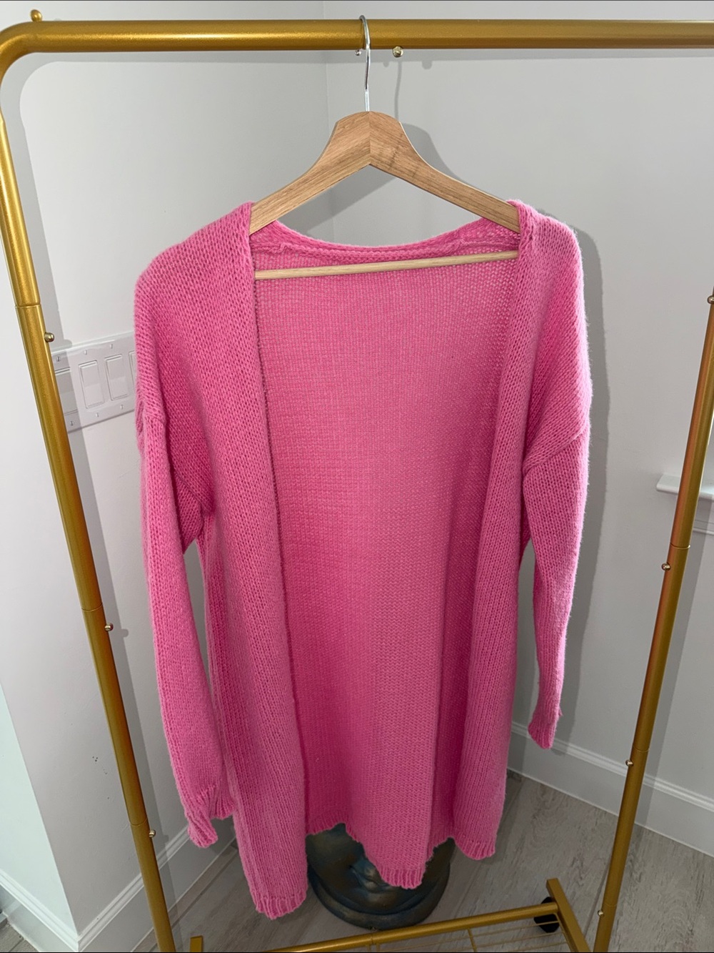 Women’s Pink Open-Front Knit Cardigan Sweater